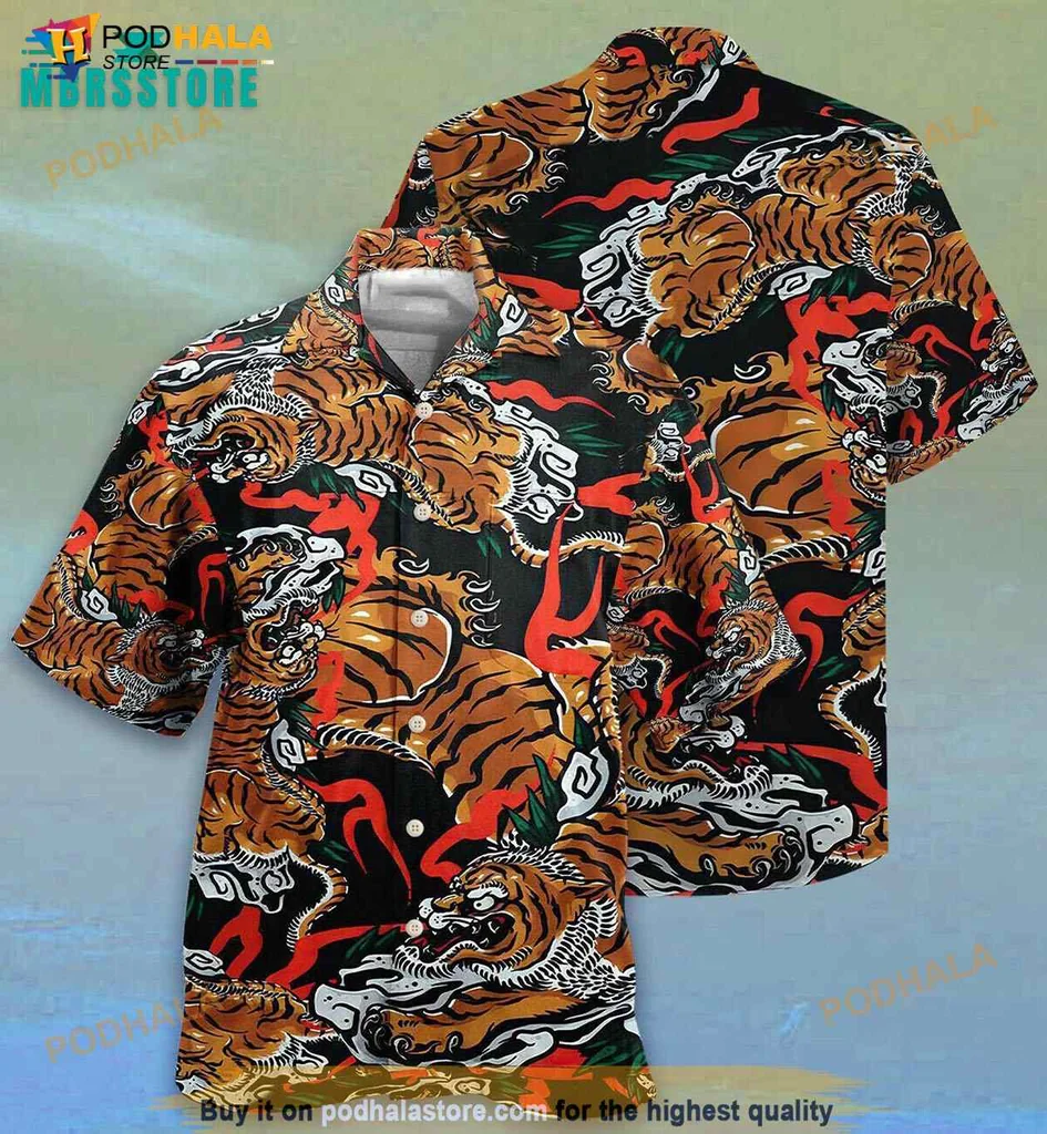 Tiger Graphic Hawaiian Shirt With Vibrant Design And Bold Colors