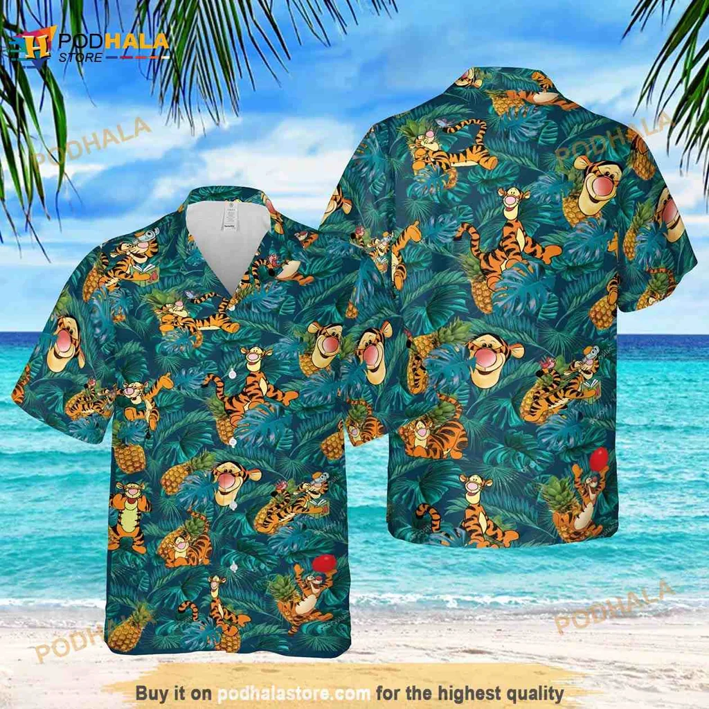 Tigger Cartoon Hawaiian Shirt, Tropical Pineapple Design For Fun Lovers