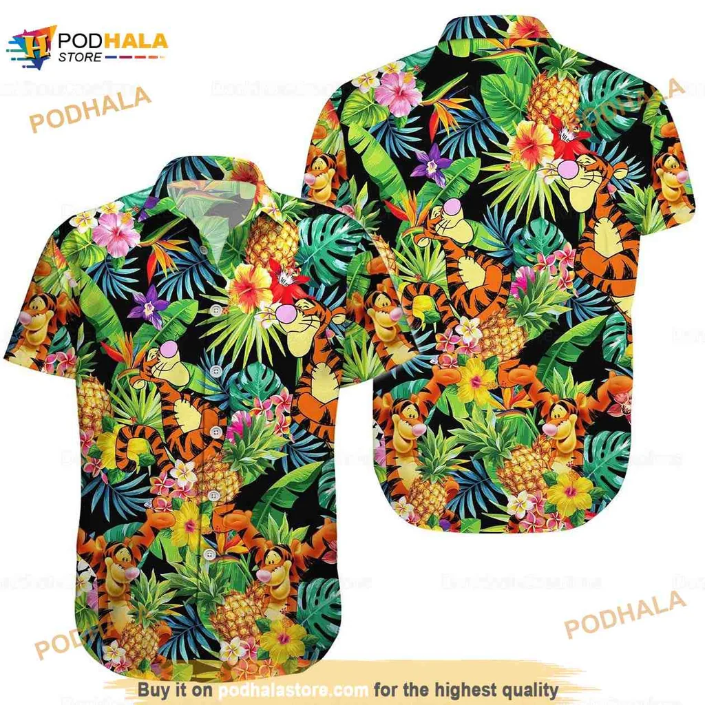Tigger Disney Hawaiian Shirt With Tropical Print And Lush Foliage