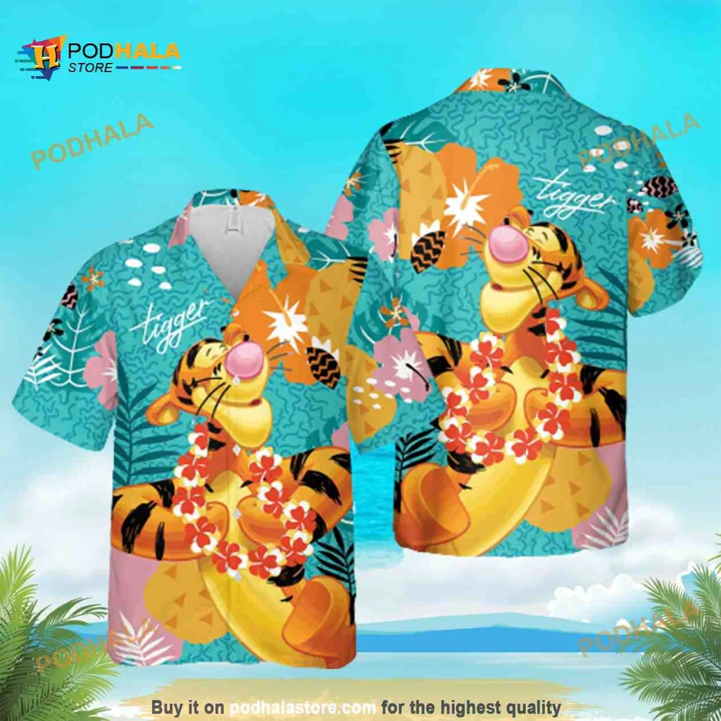 Tigger Tropical Aloha Shirt With Colorful Lei And Beachy Vibes