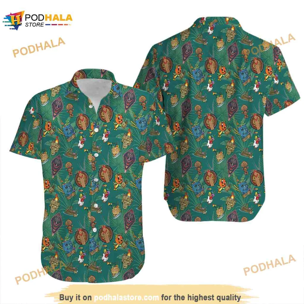 Tiki Bar Tropical Aloha Shirt With Vibrant Hawaiian Design And Tiki Masks