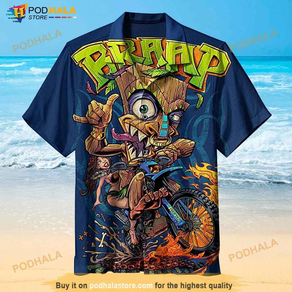 Tiki Bicycle Hawaiian Shirt With Vibrant Graphic And Summer Vibe