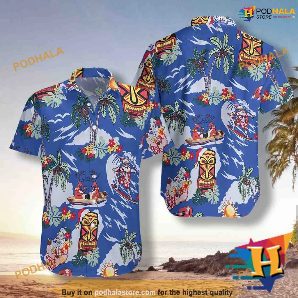Tiki Masks Tropical Hawaiian Shirt, Mens Christmas Hawaiian Shirt