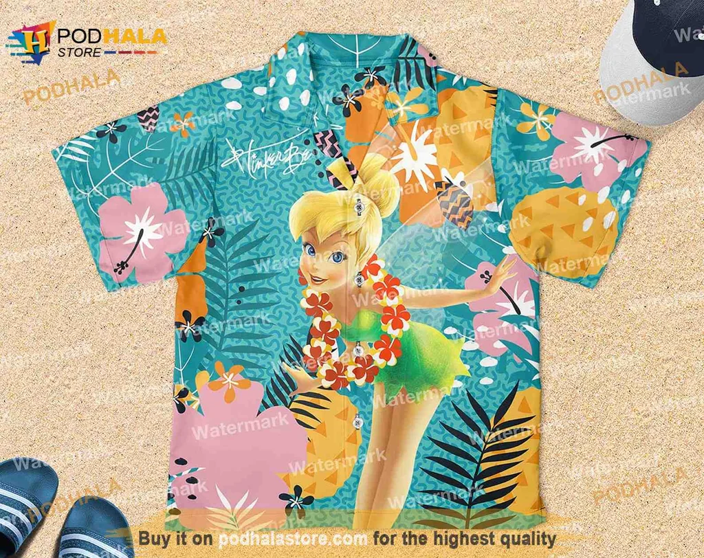 Tinker Bell Hawaiian Shirt With Tropical Floral Design