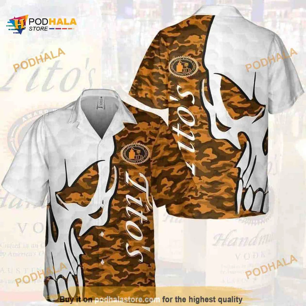 Titos Funny Skull Camo Hawaiian Shirt With All Over Print