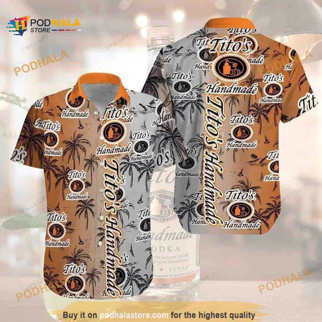 Titos Handmade Vodka Hawaiian Shirt With Coconut Palm Design