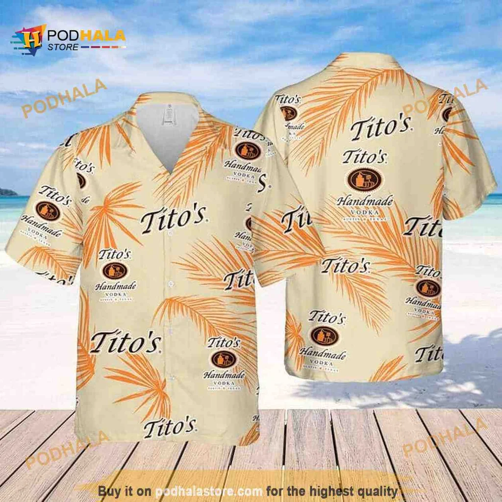Titos Handmade Vodka Hawaiian Shirt With Palm Leaves Pattern