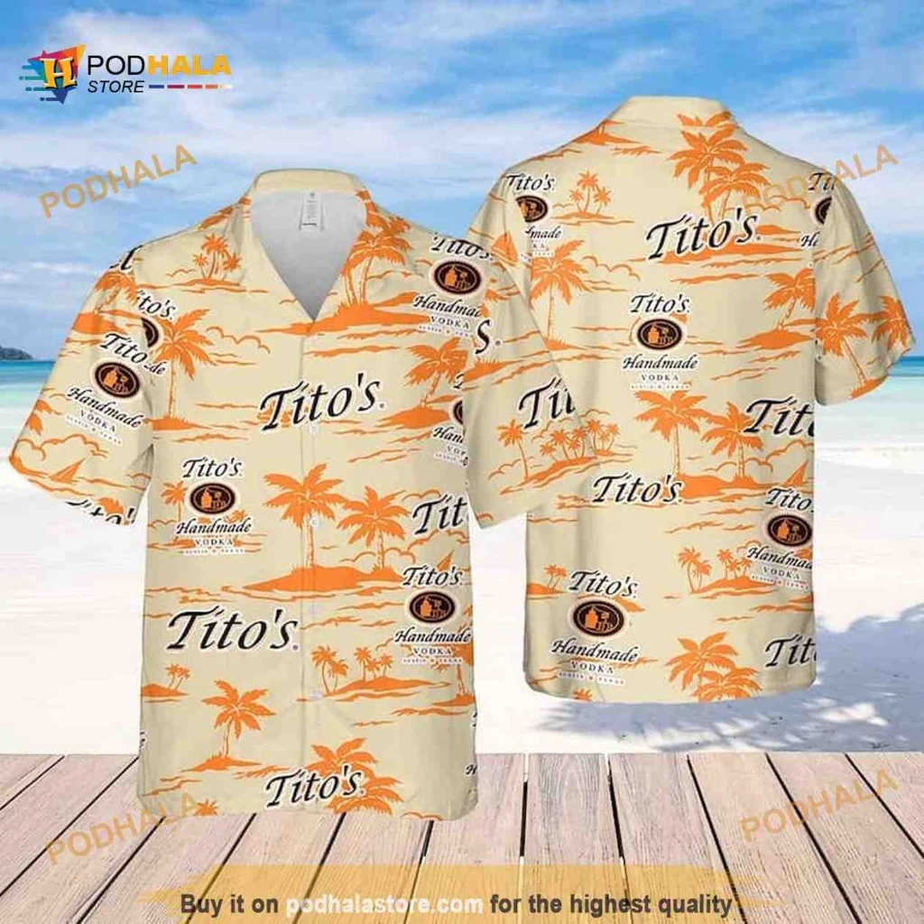 Titos Handmade Vodka Hawaiian Shirt With Tropical Beach Design