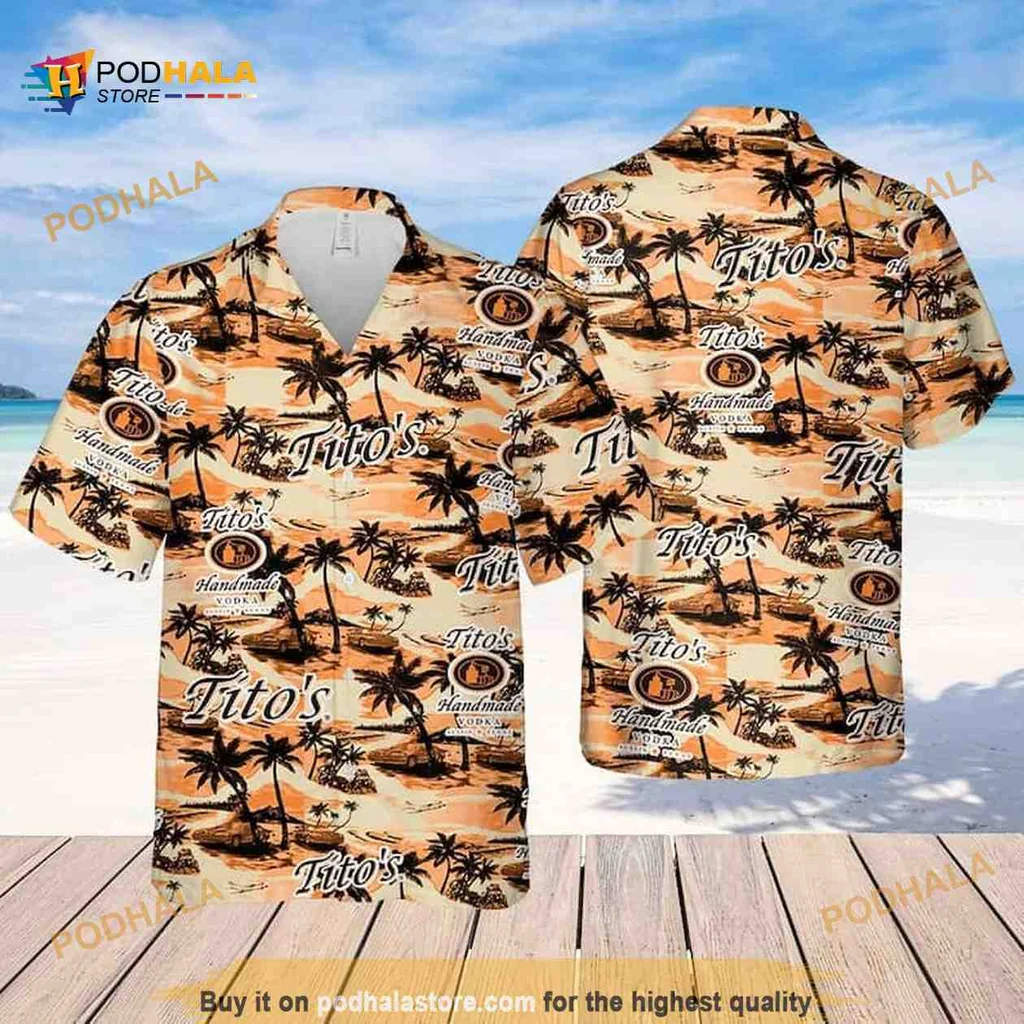 Titos Handmade Vodka Hawaiian Shirt With Tropical Palm Tree Pattern
