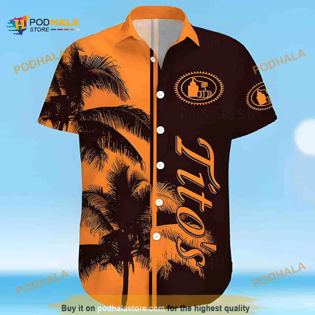 Titos Vodka Tropical Shirt With Silhouetted Palm Trees
