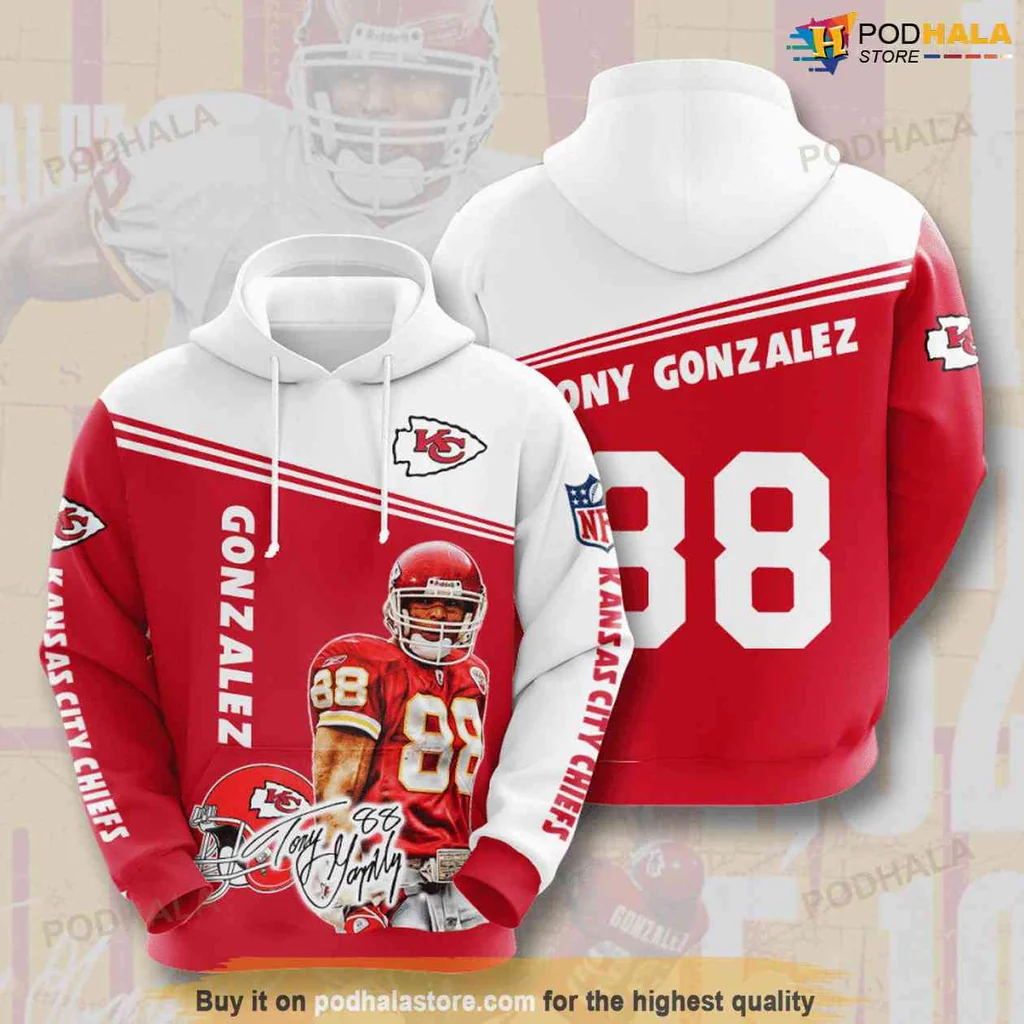 Tony Gonzalez Kansas City Chiefs 3d Hoodie With Bold Action Graphic