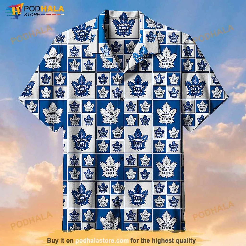 Toronto Maple Leafs Hawaiian Shirt With Blue And White Leaf Pattern