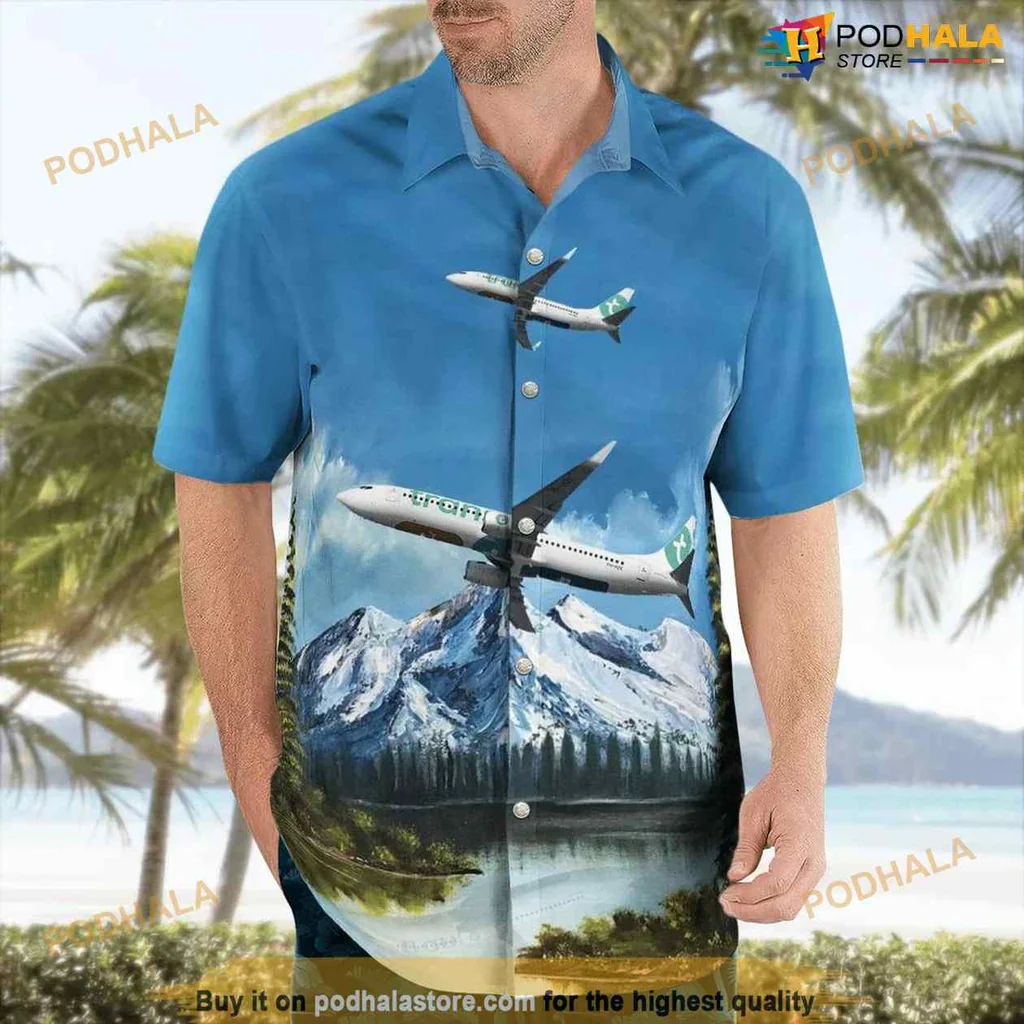 Transavia Boeing 737 800 Hawaiian Shirt Featuring Scenic Landscape And Airplanes