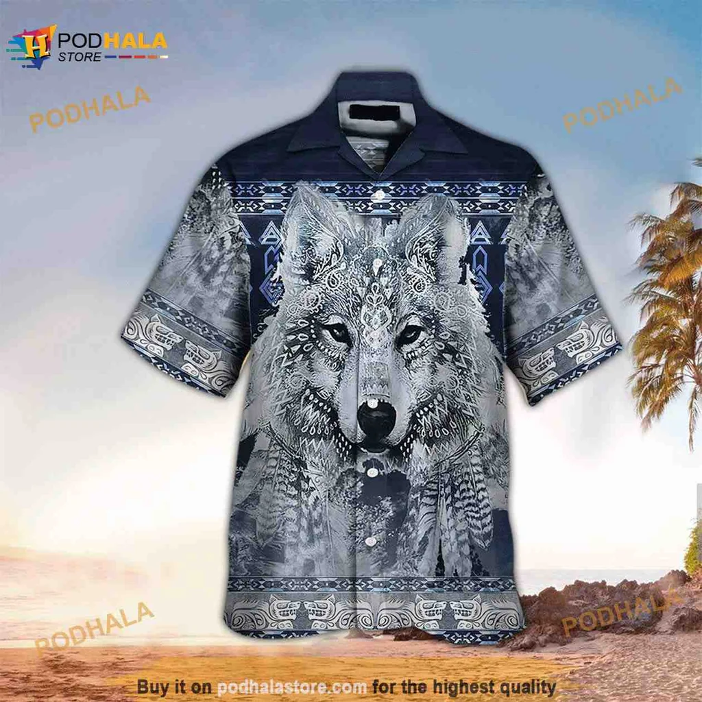 Tribal Wolf Blue Hawaiian Shirt With Intricate Patterns