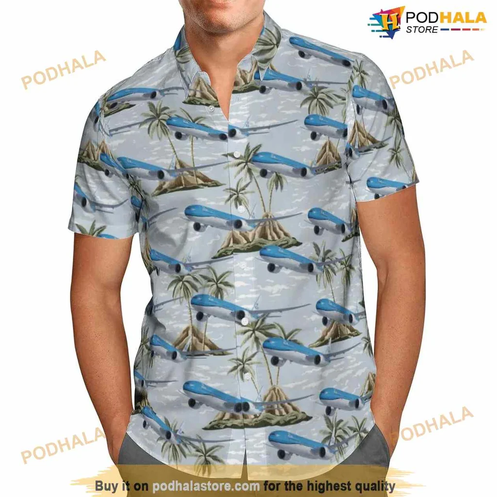 Tropical Airplane Aloha Shirt Featuring Blue Planes And Palm Trees Tropical Airplane Aloha Shirt Featuring Blue Planes And Palm Trees