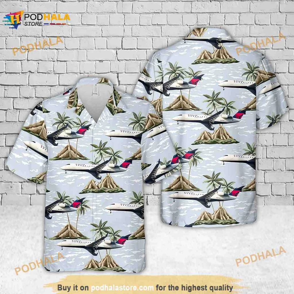 Tropical Airplane Hawaiian Shirt With Palm Trees And Beach Scene