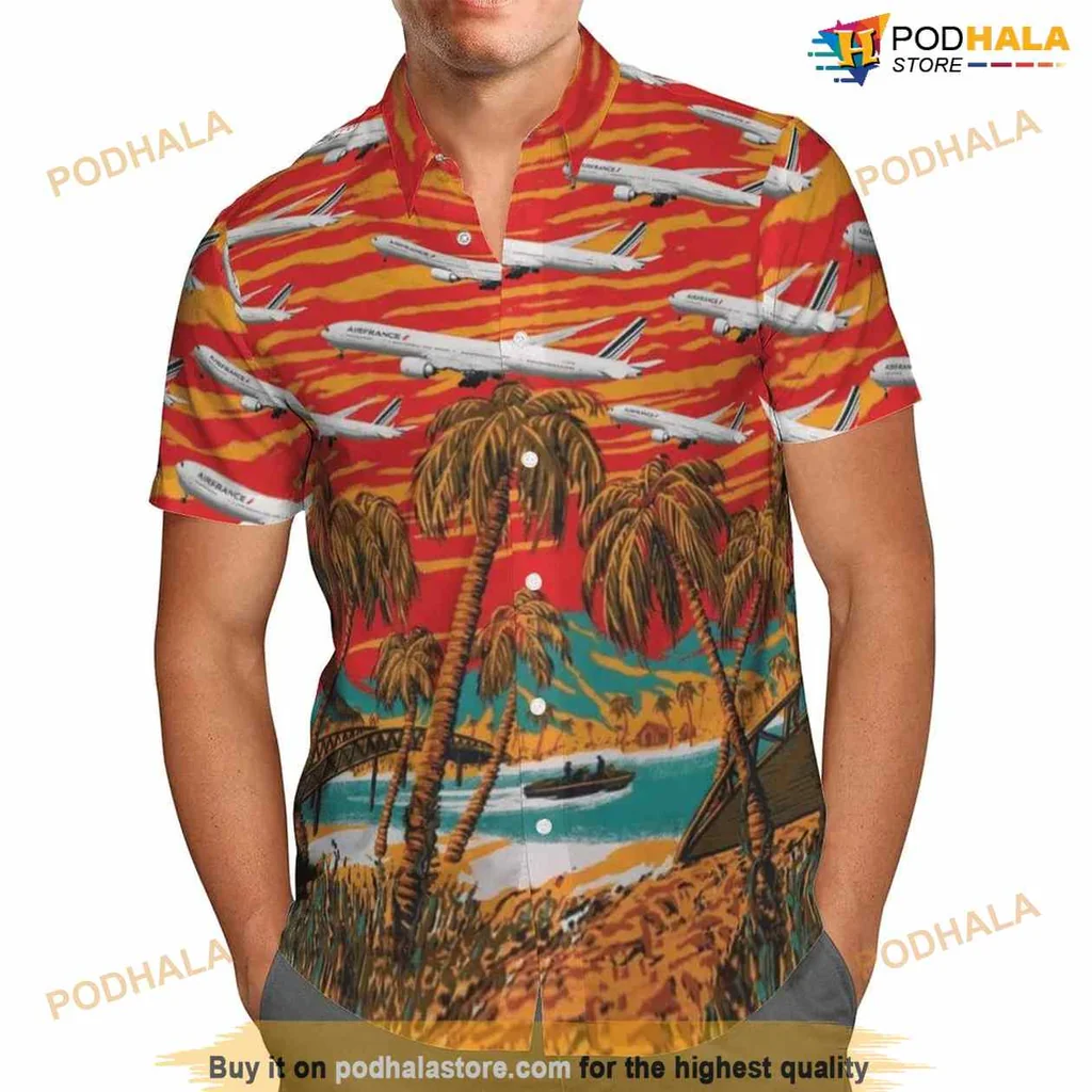 Tropical Airplane Hawaiian Shirt With Sunset And Palm Trees