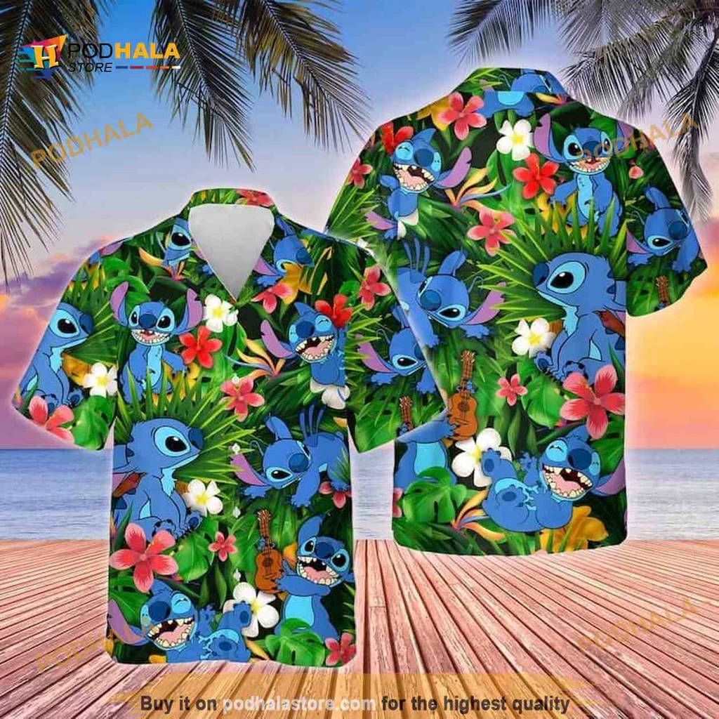 Tropical Alien Aloha Shirt, Vibrant Hawaiian Design With Ukulele Character