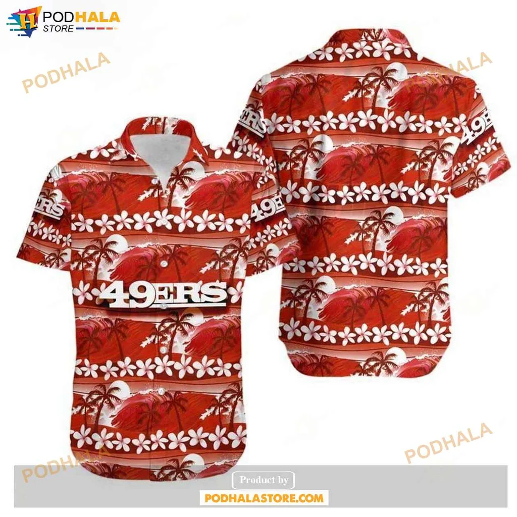Tropical Aloha 49ers Hawaiian Shirt, Coconut Trees And Floral Design For Fans