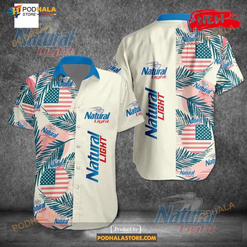 Tropical American Flag Hawaiian Shirt With Palm Leaves And Natural Light Design