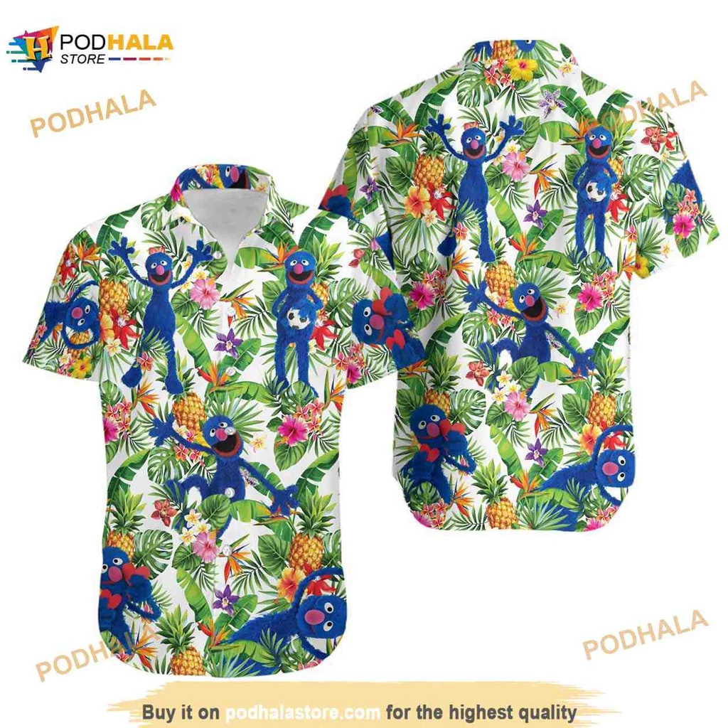 Tropical Animal Muppet Hawaiian Shirt With Pineapples And Colorful Flowers