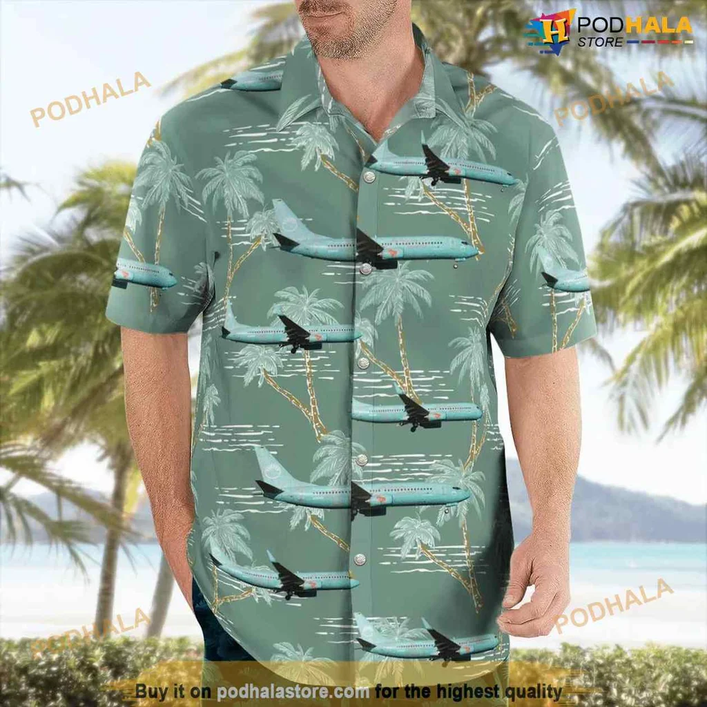Tropical Aviation Hawaiian Shirt Featuring Boeing 737 And Palm Trees