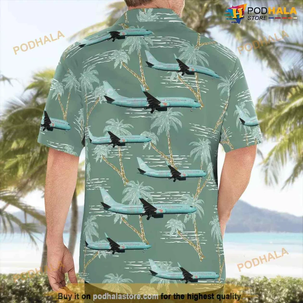 Tropical Aviation Aloha Shirt Featuring Boeing 737 And Palm Trees Tropical Aviation Aloha Shirt Featuring Boeing 737 And Palm Trees
