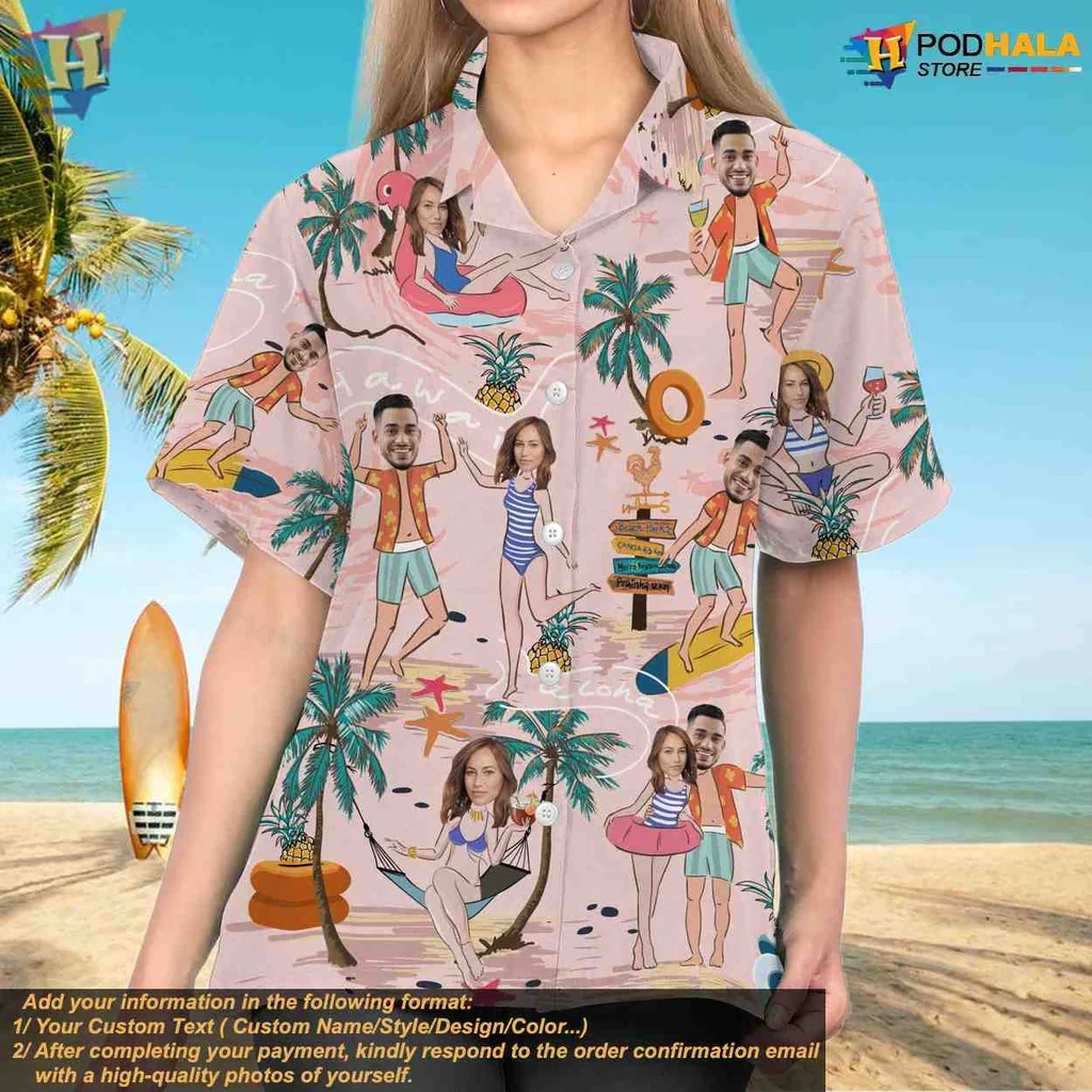Tropical Beach Cartoon Short-sleeve button-up shirt With Fun Characters And Bright Colors Tropical Beach Cartoon Short-sleeve button-up shirt With Fun Characters And Bright Colors