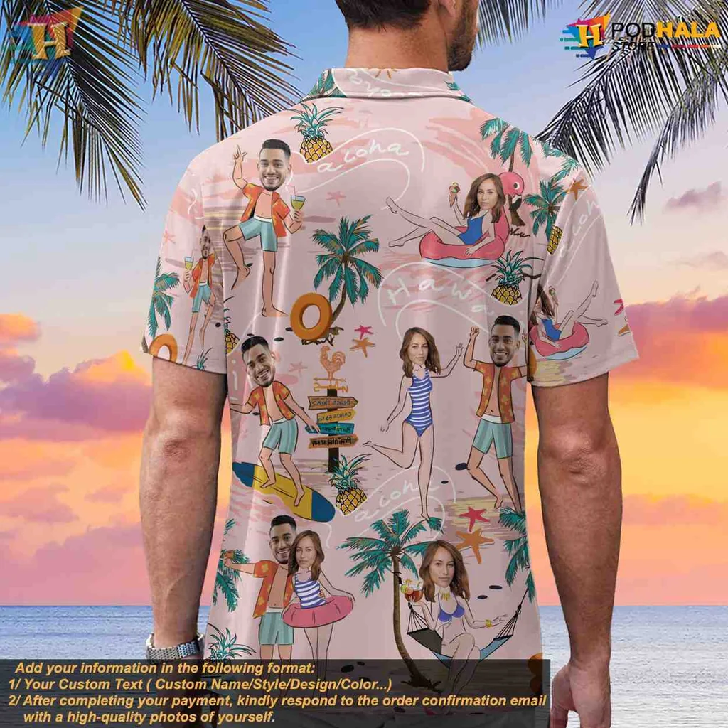 Tropical Beach Cartoon Hawaiian Shirt With Fun Characters And Bright Colors - Product View 5 Tropical Beach Cartoon Hawaiian Shirt With Fun Characters And Bright Colors - Product View 5