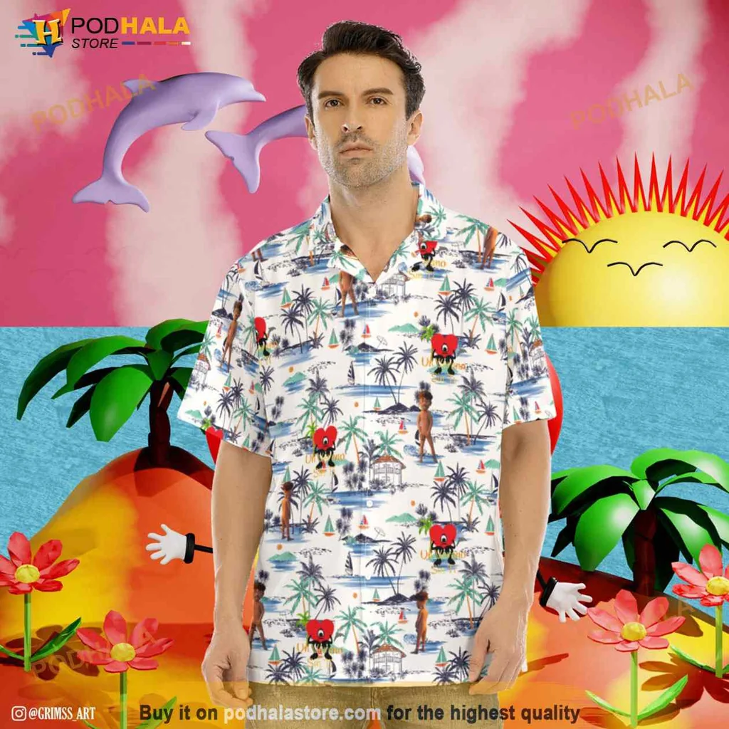 Tropical Beach Cartoon Hawaiian Shirt With Palm Trees And Dolphins