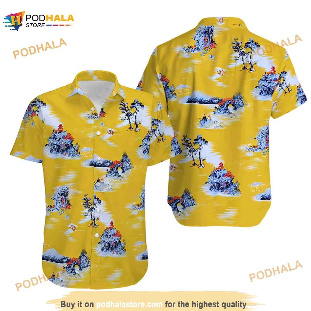 Tropical Beach Landscape Hawaiian Shirt With Vibrant Yellow Background