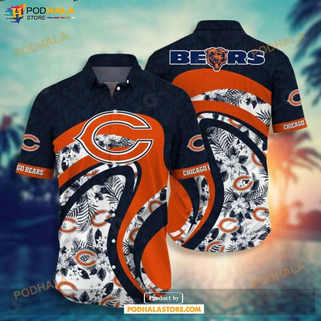 Tropical Bears Fan Hawaiian Shirt, Vibrant Chicago Bears Design With Logo And Colors