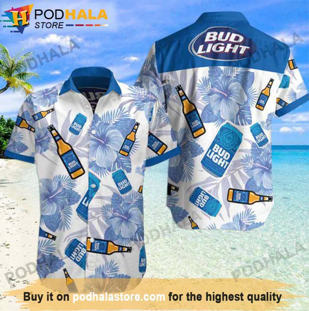 Tropical Beer Lover Hawaiian Shirt, Bud Light Palm Leaf Print For Summer Fun