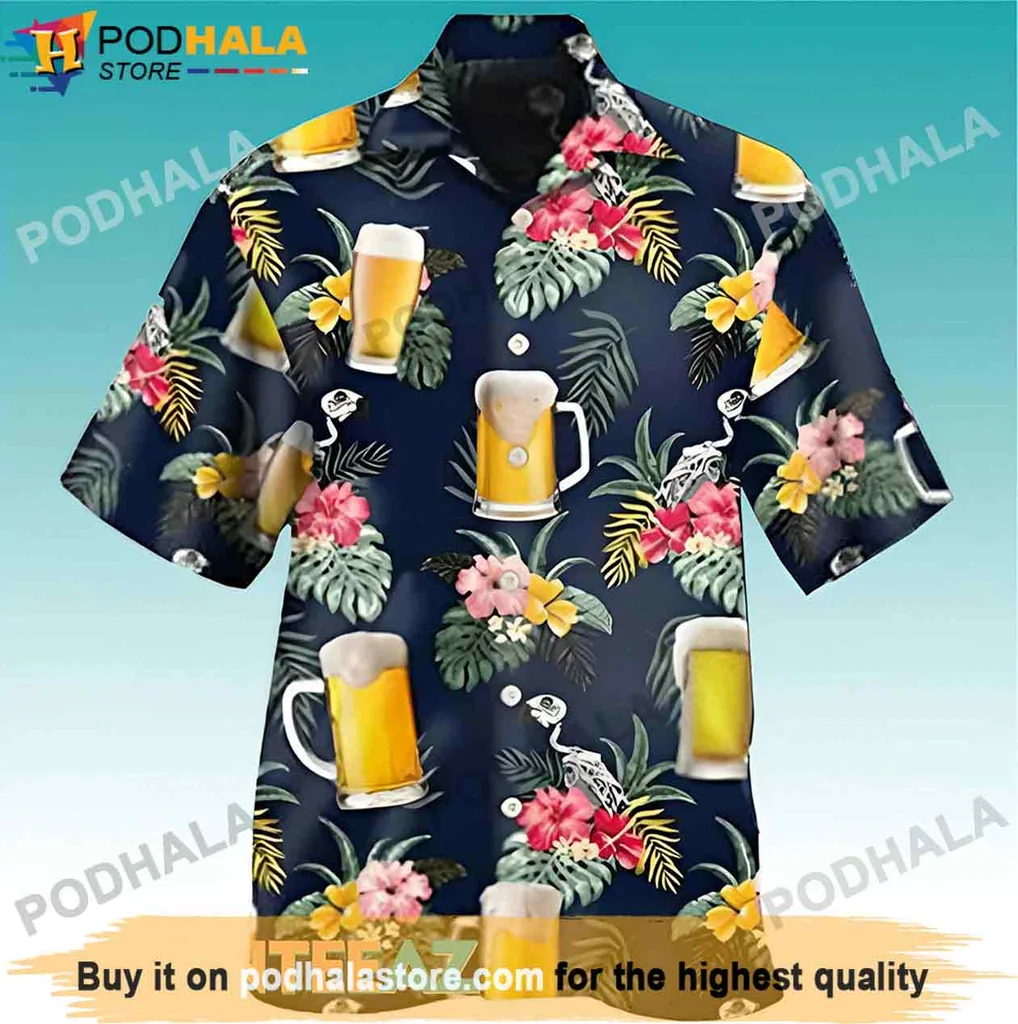 Tropical Beer Lover Hawaiian Shirt, Vibrant Floral Design For Beach Outings