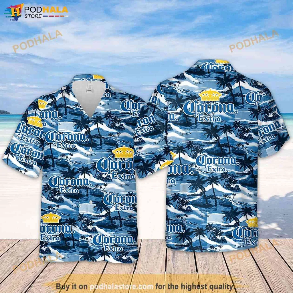 Tropical Beer Lover Hawaiian Shirt, Vibrant Sea Island Pattern With Palm Trees And Waves