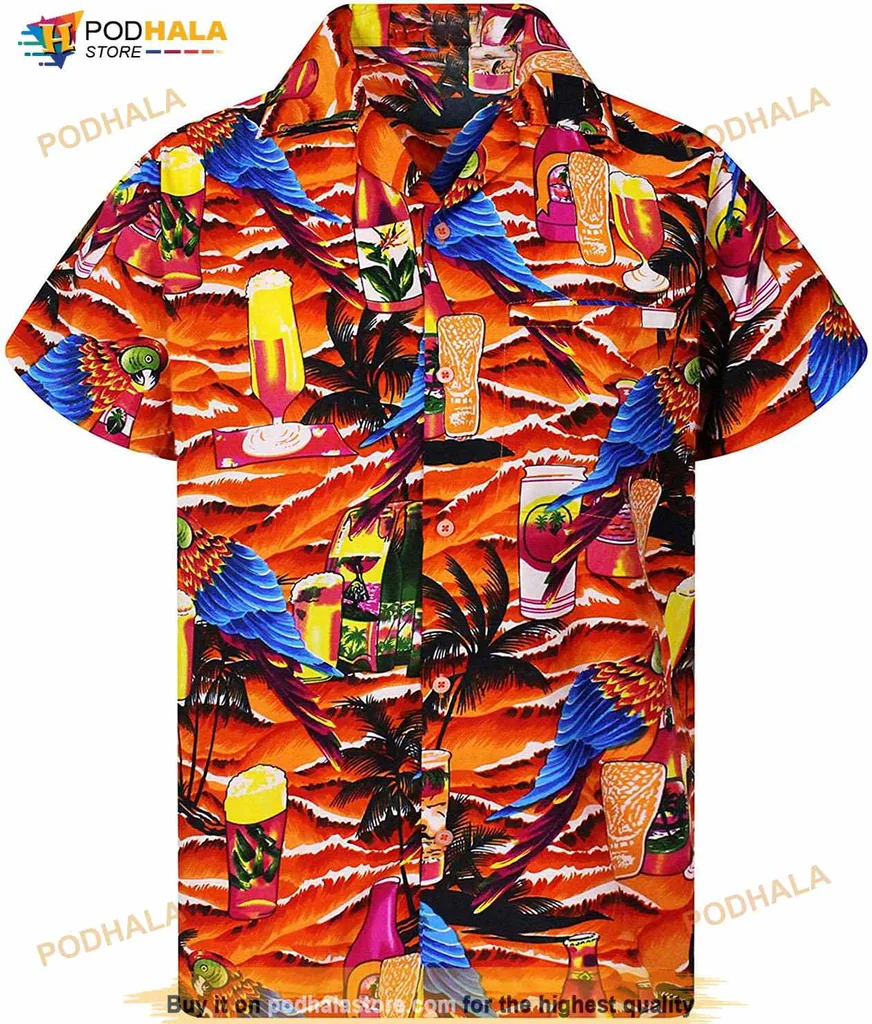 Tropical Beer Lover Hawaiian Shirt With Colorful Cocktails And Palm Trees