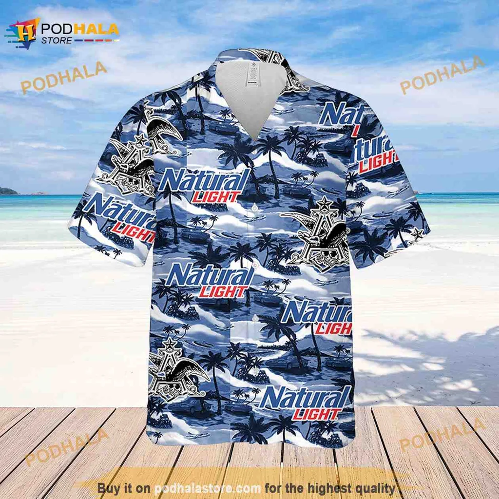 Tropical Beer Palm Tree Hawaiian Shirt, Natural Light Island Pattern