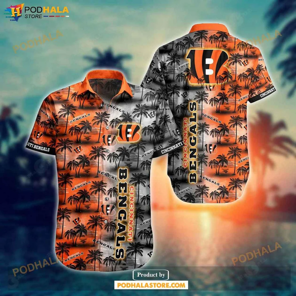 Tropical Bengals Fan Hawaiian Shirt, Vibrant Design With Palm Trees And Team Colors