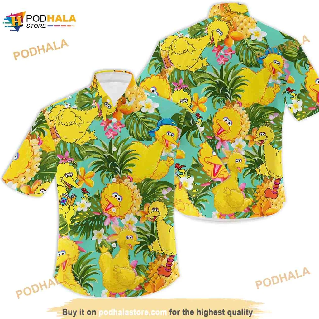 Tropical Big Bird Hawaiian Shirt With Colorful Floral Design