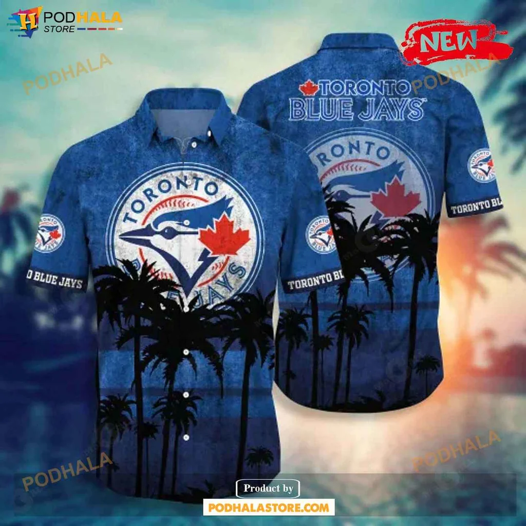 Tropical Blue Jays Aloha Shirt With Sunset Palm Tree Design Casual Shirt