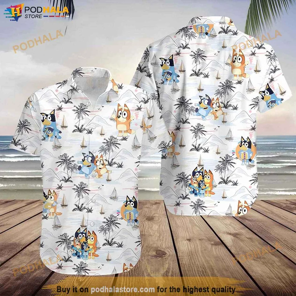 Tropical Bluey Character Hawaiian Shirt, Family Fun Bluey Design For Parents
