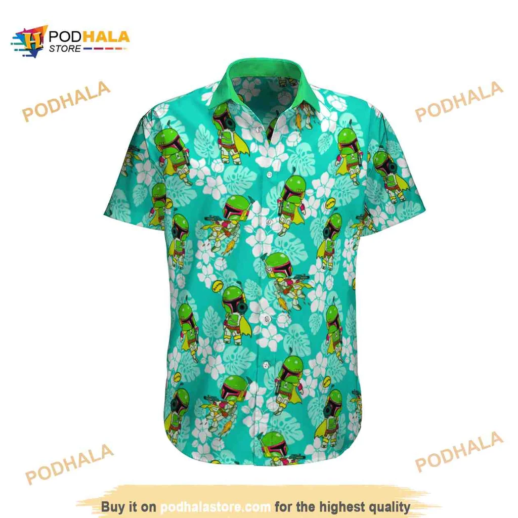 Tropical Boba Beach Hawaiian Shirt With Cartoon Characters And Floral Design