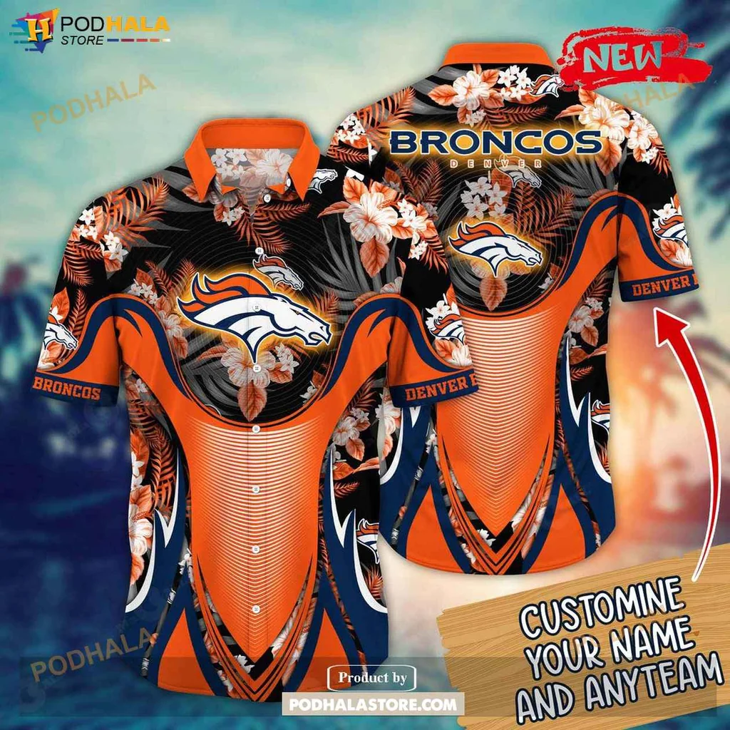Tropical Broncos Aloha Shirt, Personalized Denver Broncos Nfl Summer Shirt