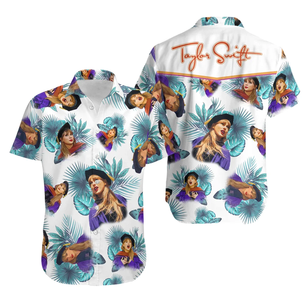 Tropical Butterfly Woman Hawaiian Shirt With Purple Outfit And Palm Leaves