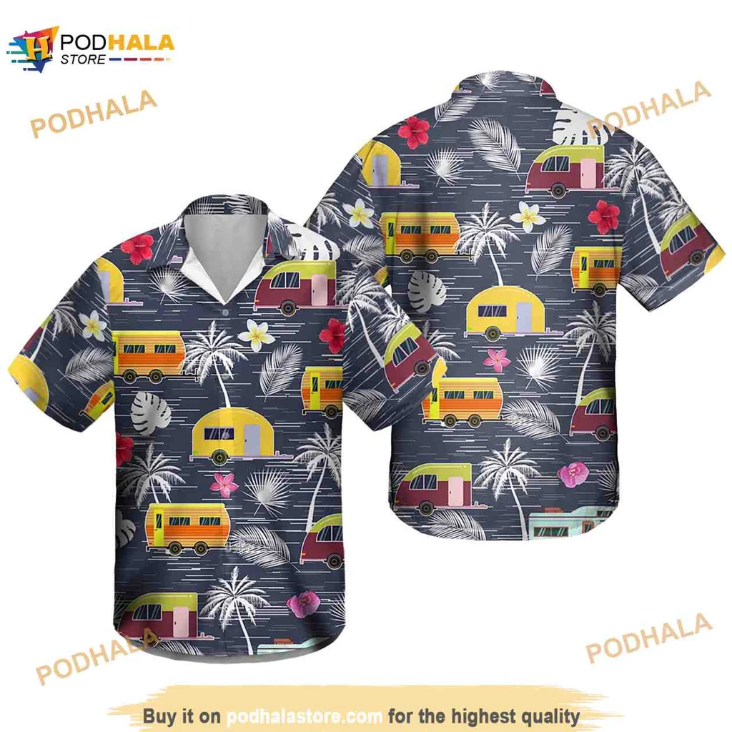 Tropical Camper Van Hawaiian Shirt, Colorful Camping Design