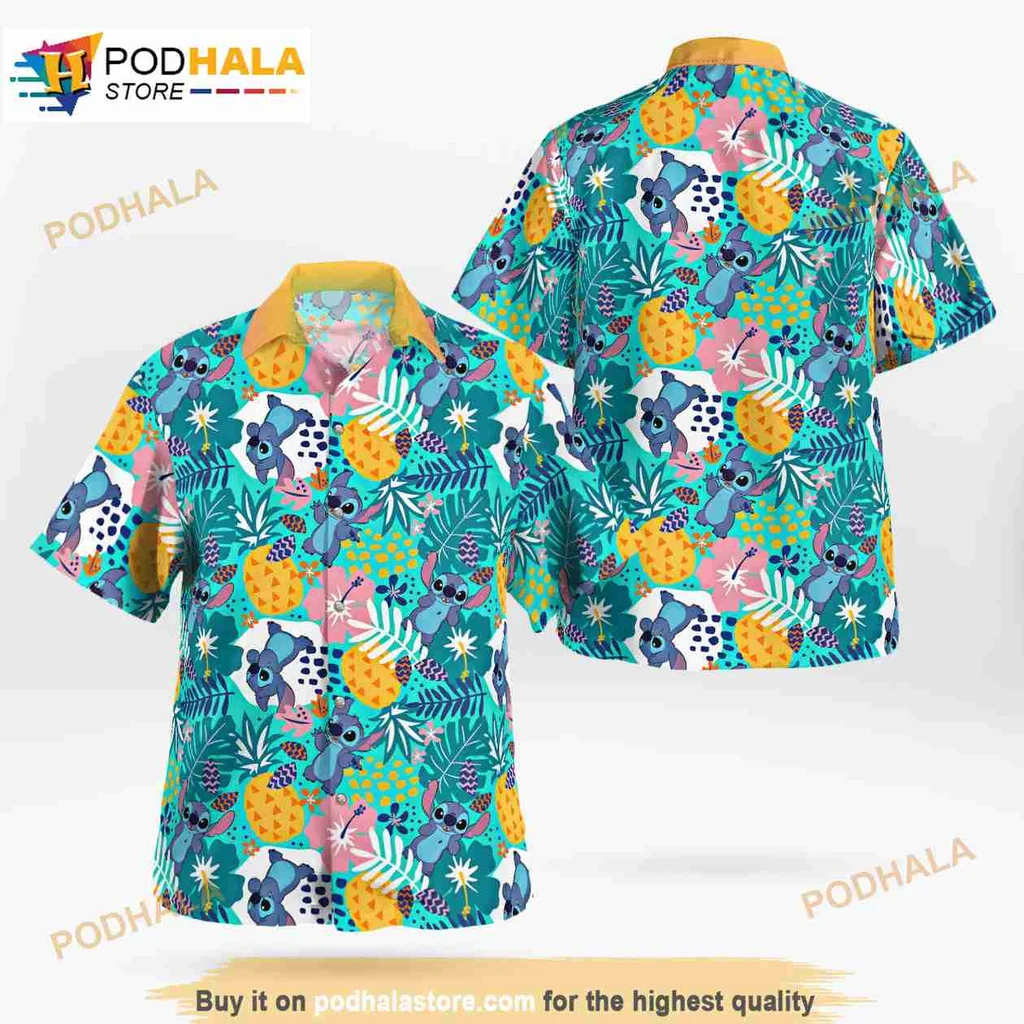 Tropical Cartoon Animals Hawaiian Shirt With Colorful Pineapples And Flowers