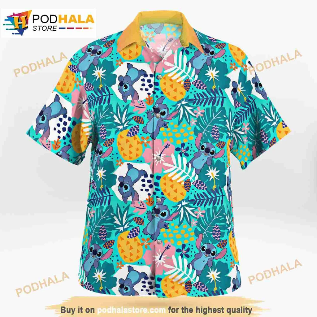 Tropical Cartoon Animals Aloha Shirt With Colorful Pineapples And Flowers Tropical Cartoon Animals Aloha Shirt With Colorful Pineapples And Flowers