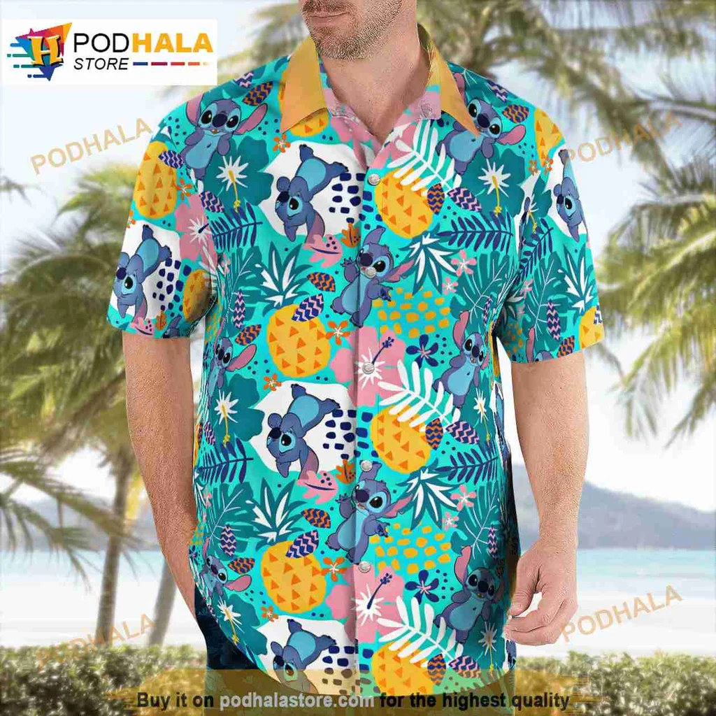 Tropical Cartoon Animals Tropical Shirt With Colorful Pineapples And Flowers Tropical Cartoon Animals Tropical Shirt With Colorful Pineapples And Flowers
