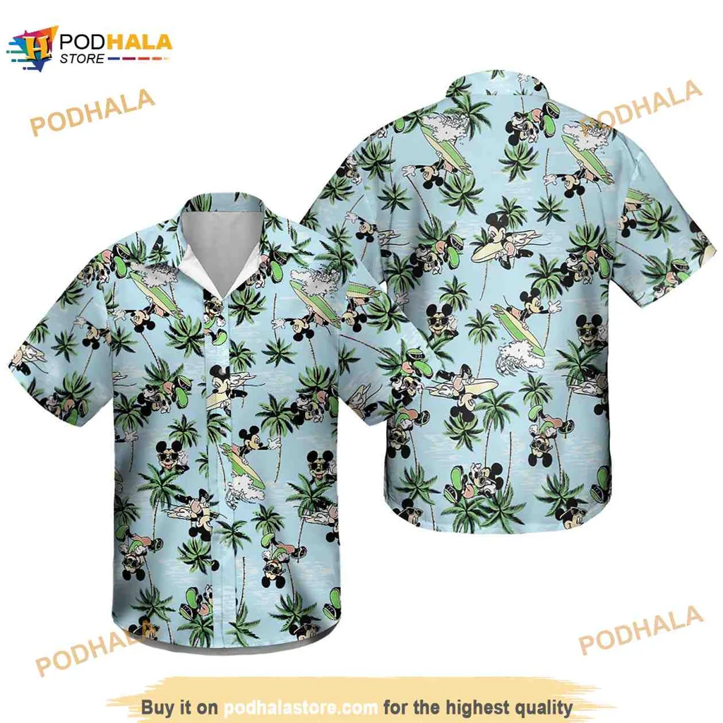 Tropical Cartoon Characters Hawaiian Shirt With Palm Trees And Flowers