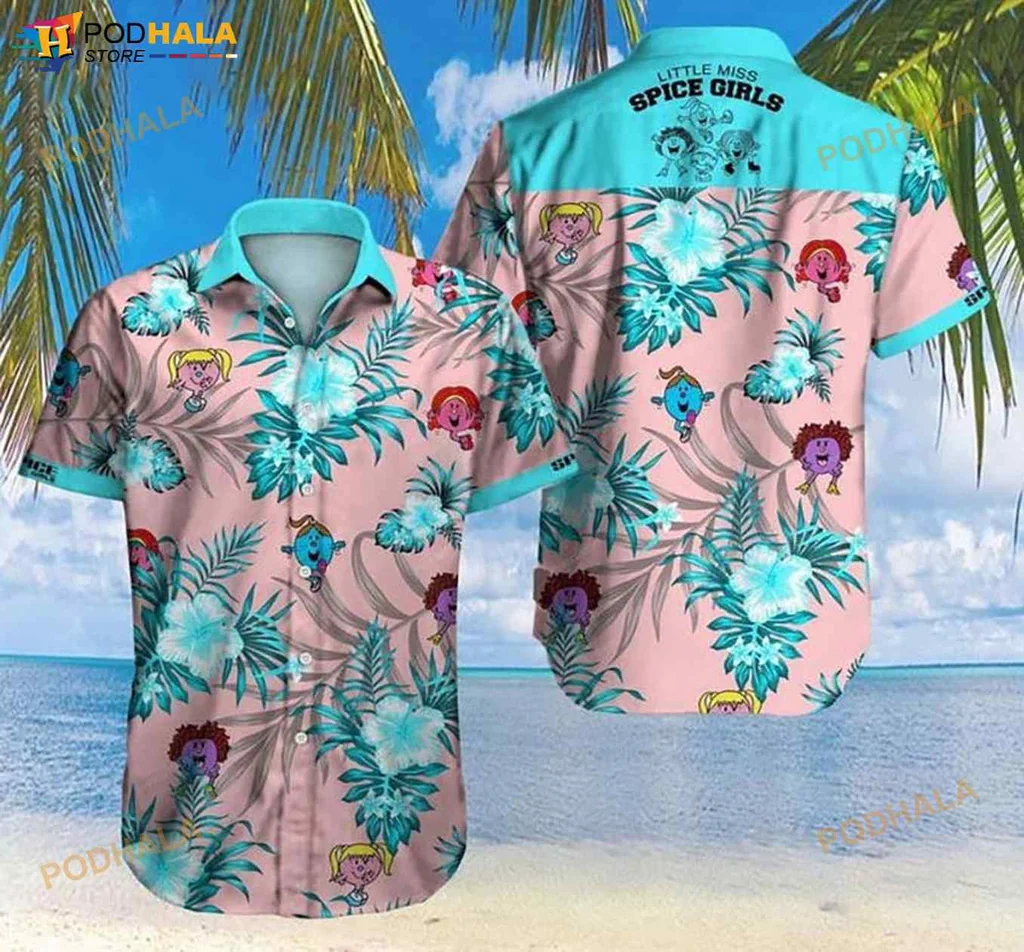 Tropical Cartoon Girls Hawaiian Shirt With Colorful Characters And Green Leaves